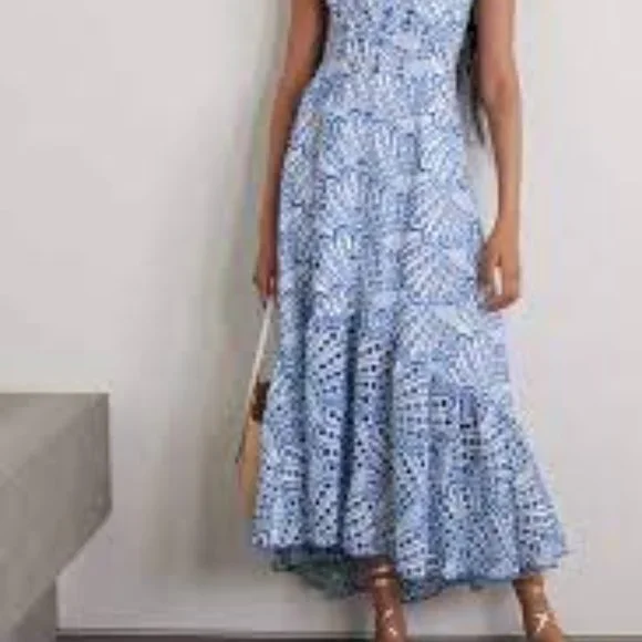 NWT Charo Ruiz Ibiza "IRENE" M Embroidered Crochet Lace Dress Cotton White Blue - Picture 9 of 11